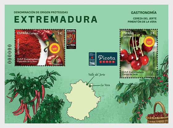 The Cherry of Valle del Jerte portrayed on a stamp to celebrate its uniqueness and quality
