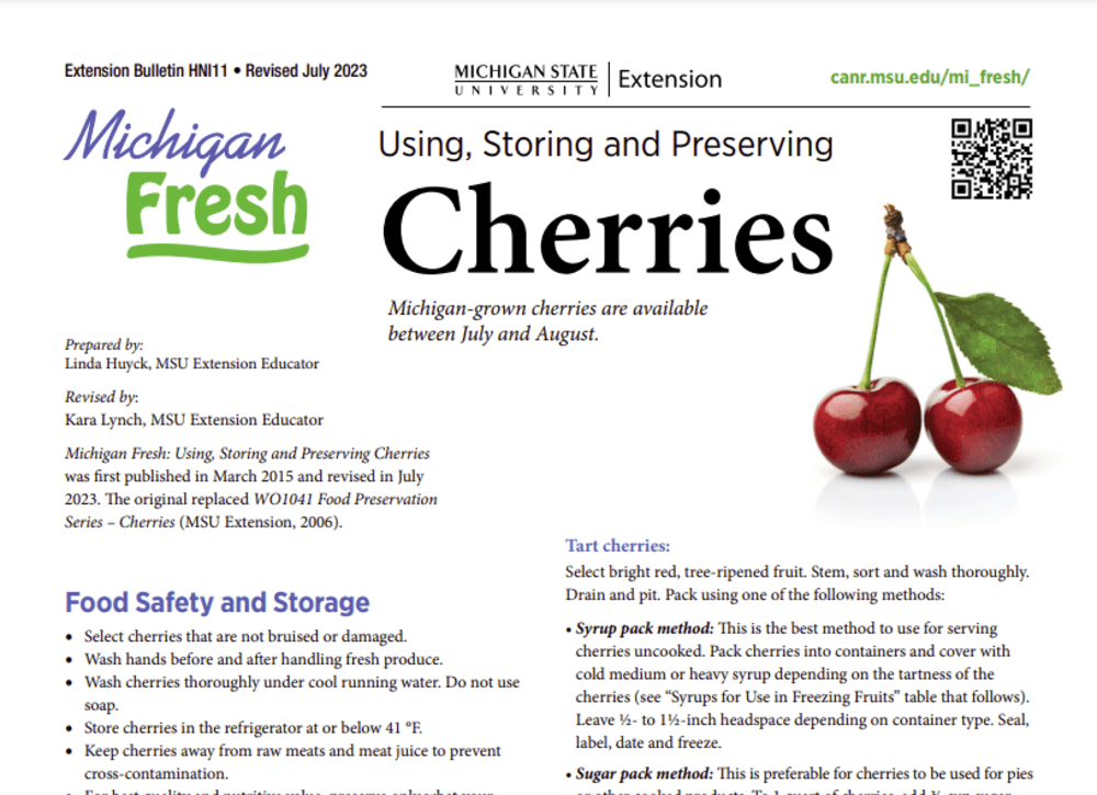 Michigan State University issues guidance on processing, storing and using cherries